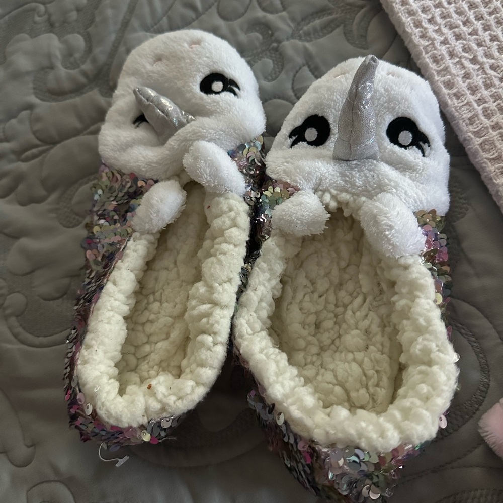 Unicorn slippers.